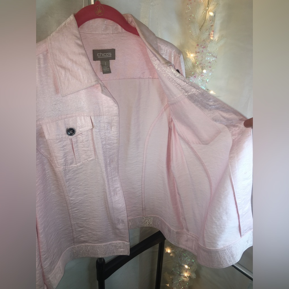 Chico’s | Women’s Pale Pink Shimmer Button Down Jacket - Picture 11 of 13